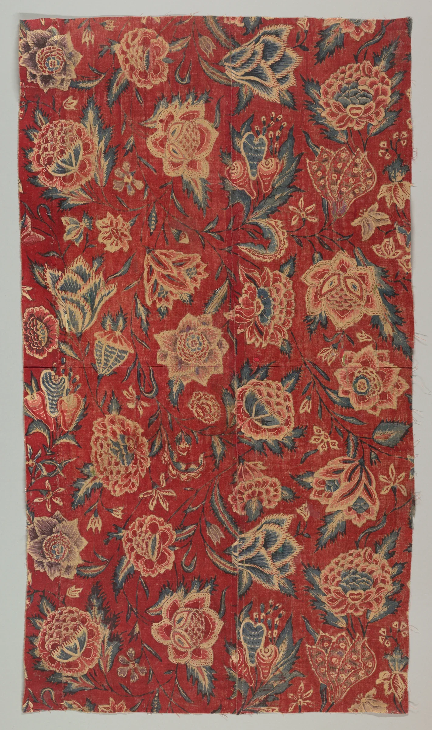 18 世紀印度紅底花卉更紗棉布館藏示例,並非本次福岡展覽展品