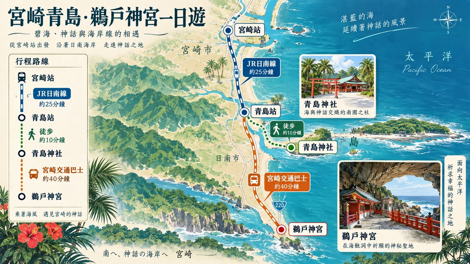 日田、天瀨與玖珠自駕路線示意圖:沿三隈川進入峽谷溫泉,再轉往山谷石橋